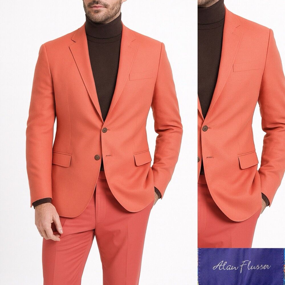 Alan Flusser Blazer Men's Size M Salmon Linen Blend Solid Sport Coat 2 Button